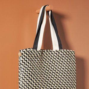 Clare V. Carryall Tote Black & Cream Woven Zig-Zag